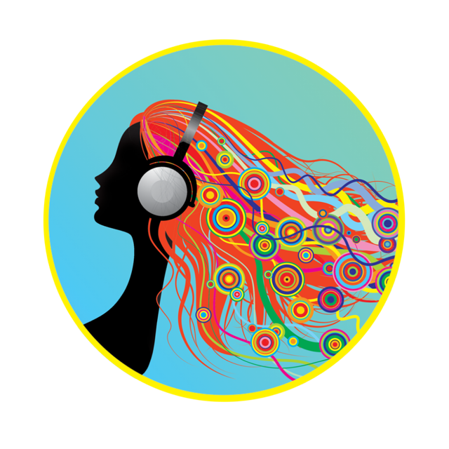 She Podcasts cover art: a woman in headphones with colorful flowing hair
